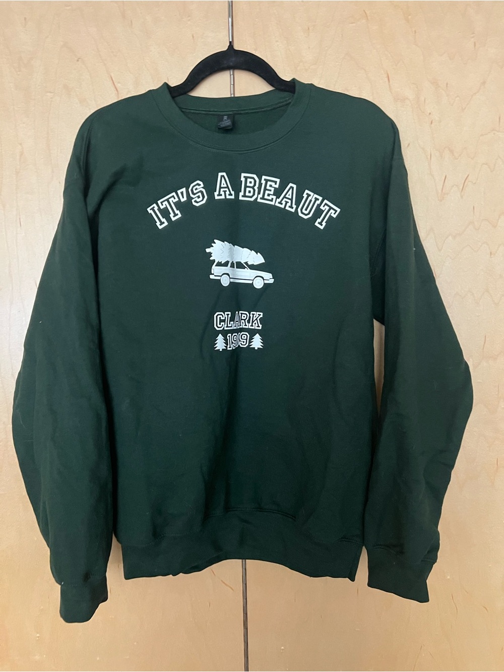 Gildan Dark Green Crewneck Sweater with White Outdoor Graphic